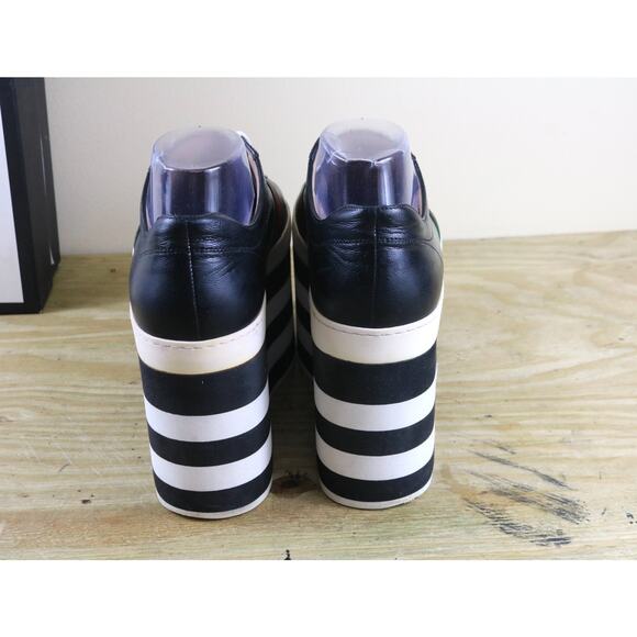 Gucci Sneakers Womens 10.5B Black Leather Peggy Platform Striped Shoes Italy - Picture 4 of 15